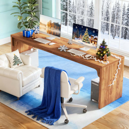 180x59x75cm Extra Long Double Computer Desk - Multi Functional Home Office PC Table for Conference Study and Dining Use, Brown Office Furniture, Daily Gift Idea and Home Essential