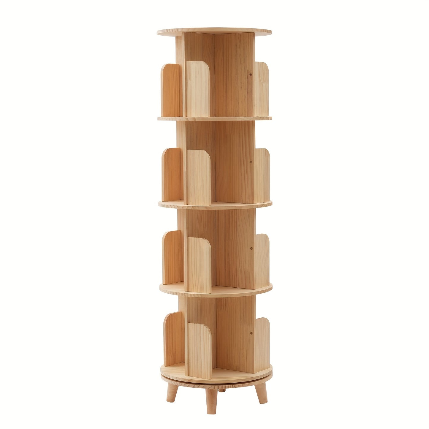 Draaibare Boekenplank – Boekenrek – Boekenkast – Opbergkast – Displayrek – 4 Lagen – 360° Draaibaar – Houten Afwerking