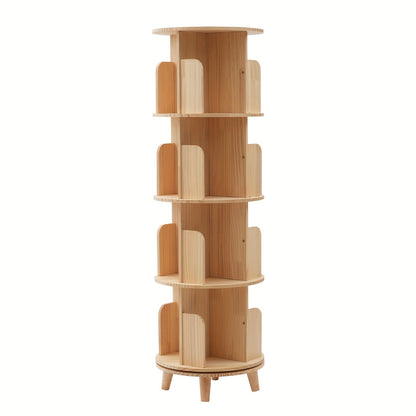 Draaibare Boekenplank – Boekenrek – Boekenkast – Opbergkast – Displayrek – 4 Lagen – 360° Draaibaar – Houten Afwerking