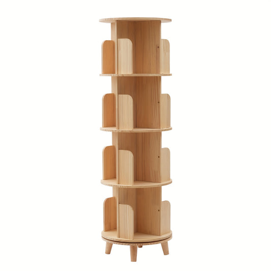 Draaibare Boekenplank – Boekenrek – Boekenkast – Opbergkast – Displayrek – 4 Lagen – 360° Draaibaar – Houten Afwerking