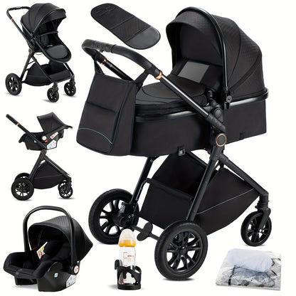 3-in-1 Kinderwagen – Buggy – Combi Kinderwagen – Babybedje – Wandelwagen – Lichtgewicht Aluminium Frame – Eénhandige Vouwfunctie – Roze