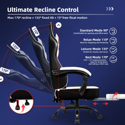 Gaming Stoel – Gaming Chair – Gamestoel – Bureaustoel – Draaistoel – Ergonomisch Design – Memory Foam Kussens – Voetensteun Inklapbaar – Draaibaar 360° – Geschikt Tot 150 Kg