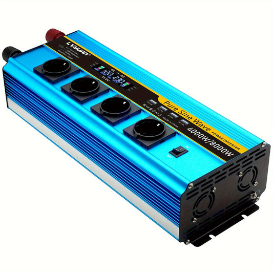 Omvormer – Spanningsomvormer – Stroomomzetter – DC naar AC Converter – Auto Inverter – 4000W Continu Vermogen – 4x 230V Stopcontacten met LCD Display