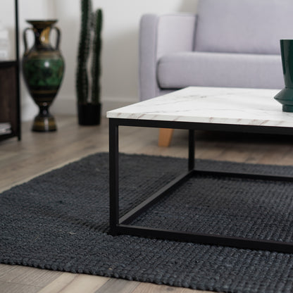 Salontafel – Koffietafel – Tafeltje – Woonkamertafel – Bijzettafel – Zwart – Marmerlook MDF – Industrieel Design – 80x80x34 cm – Stevig Metalen Frame – Eenvoudig Montuur