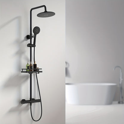 Thermostatische Douche Set – Douchekraan – Regendouche – Handdouche – Douchewand – Zwart Design – Veiligheidsstop 38°C – Drie Sproeistanden