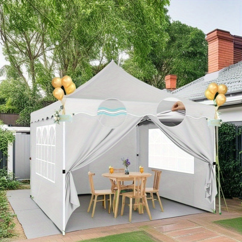 3.05x3.05meter Pop Up Awning With 4 Side Walls, Sun Protection Awning Tent, Thickened Frame, Easy Pop Up Awning For Large Space, Comes With Carrying Bag And Spare Parts, Outdoor Awning For Wedding, Beach, Party, Patio