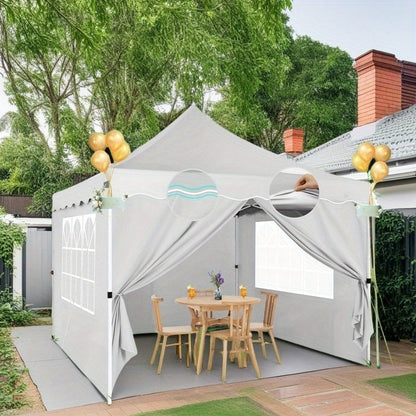 3.05x3.05meter Pop Up Awning With 4 Side Walls, Sun Protection Awning Tent, Thickened Frame, Easy Pop Up Awning For Large Space, Comes With Carrying Bag And Spare Parts, Outdoor Awning For Wedding, Beach, Party, Patio
