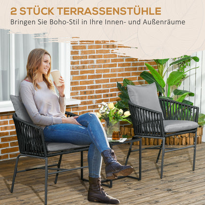 Boho Tuinstoelen Set – Tuinstoel Balkonstoel – Loungestoel Terrasstoel – Tuinmeubel Zwart – Set Van 2 Stoelen – Afneembare Kussenhoezen – Weerbestendig Metalen Frame