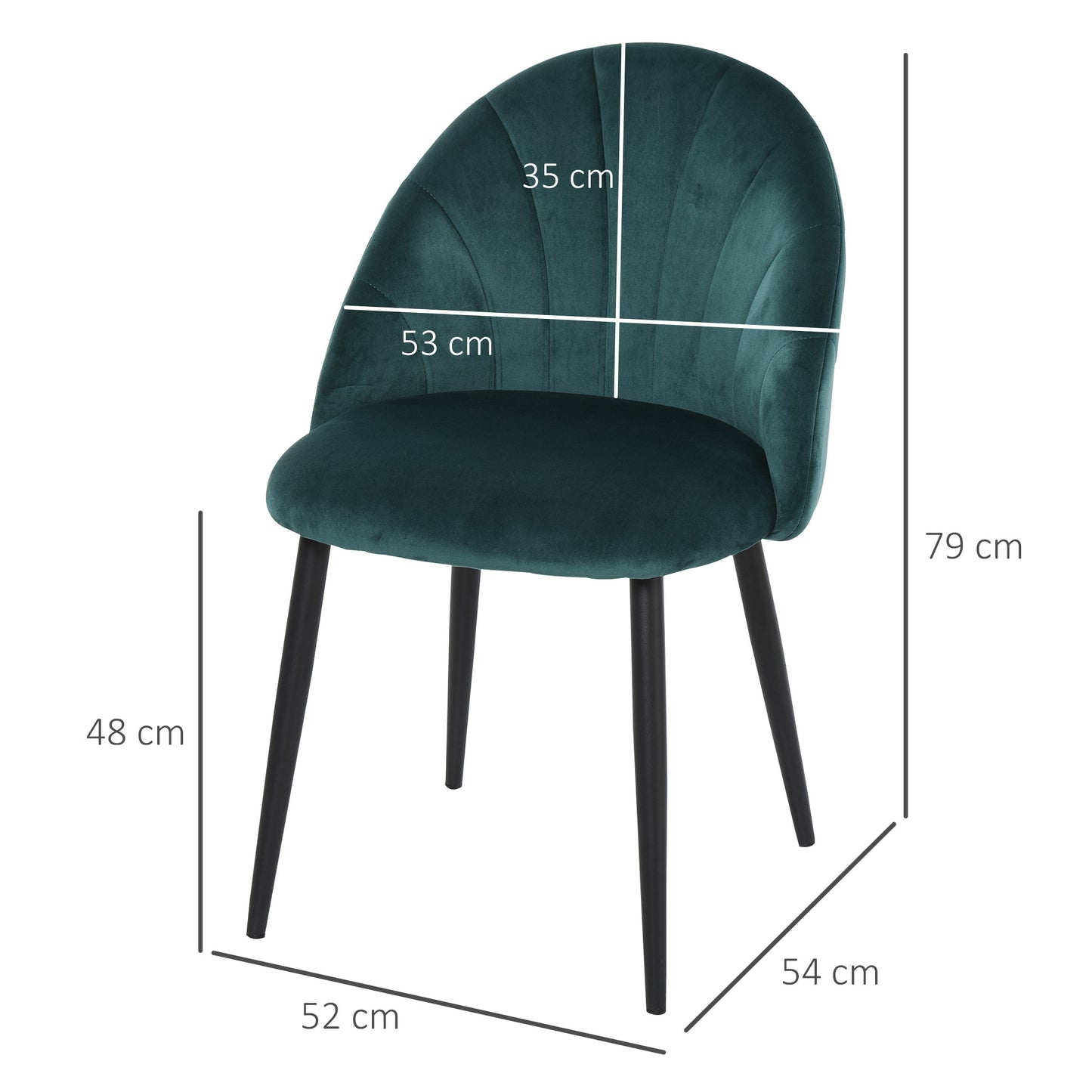 Eetkamerstoel – Stoel – Kuipstoel – Keukenstoel – Bureaustoel – Scandinavisch Design – Velvet Bekleding – Metalen Poot – Set van 2 – 52x54x79 cm – Ergonomische Rugleuning – 120 kg Draagvermogen