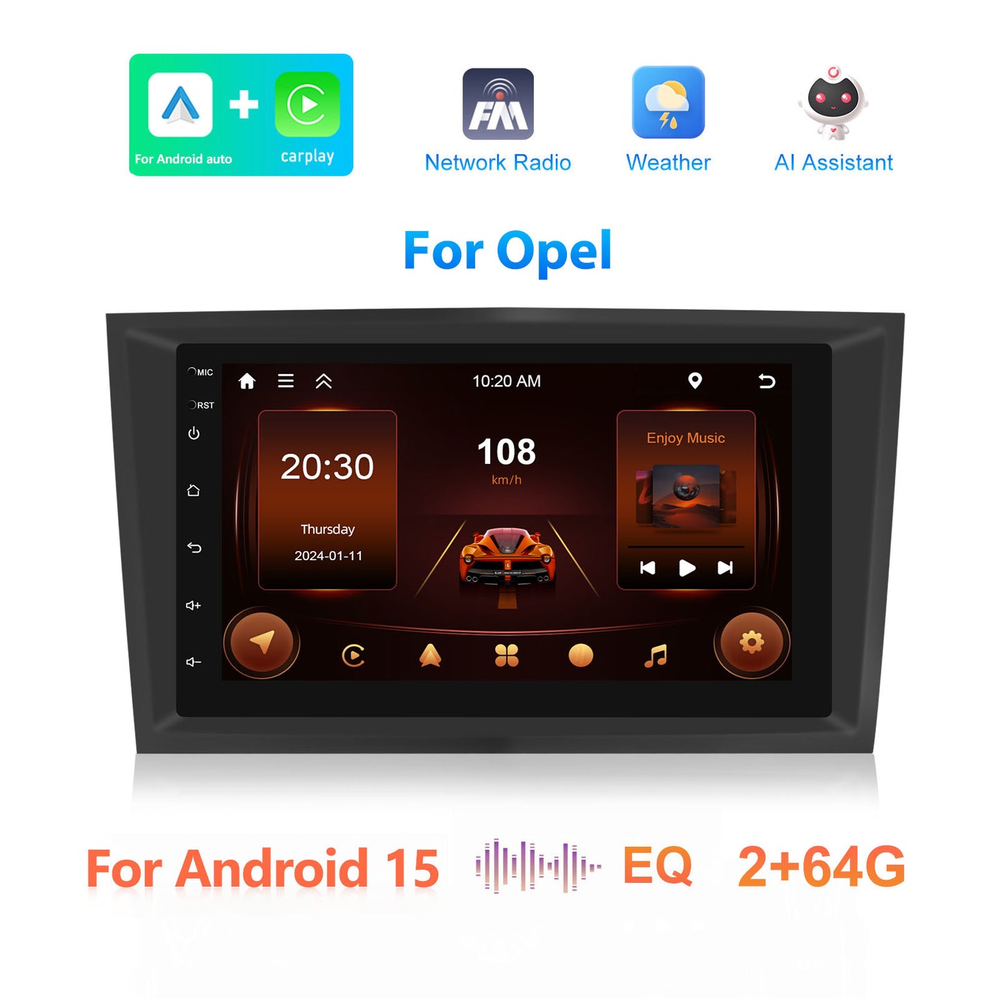 Android Autoradio – Multimedia Systeem – Touchscreen Navigatie – Bluetooth Audio – Draadloze CarPlay & Android Auto – 7 Inch Scherm – GPS Navigatie Met WiFi – Stuurwielbediening + Achteruitrijcamera & 2GB RAM 64GB ROM
