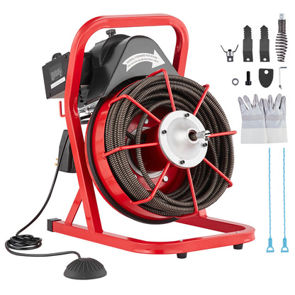 Rioolontstopper – Ontstopper Kabelmachine – Afvoerontstopper – Elektrische Ontstopper – Rioolreiniger – 23 Meter Stalen Kabel – 4 Verwisselbare Snijbits