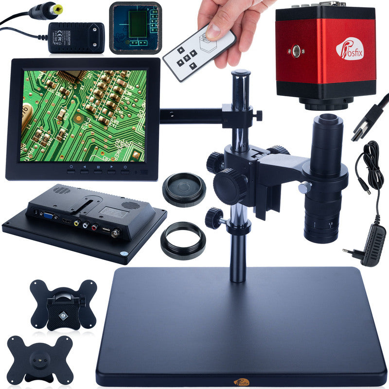 Professionele Digitale Microscoop met Verstelbare Arm - Earth Pro MCEP-0.5X-PZRR + 8-Inch HD Display + Displayhouder + Draco Red Camera 2MP HDMI/VGA - Ideaal voor Elektronica Reparatie, Soldering en Inspectie