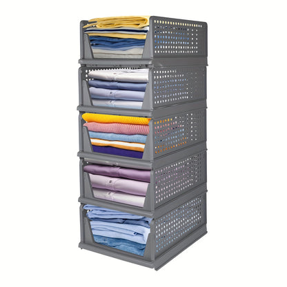 Opbergbox – Opbergmand – Opberger – Opbergkrat – Opbergdoos – Set van 5 – Stapelbaar en Inklapbaar – Duurzaam Kunststof 33,5x43x18 cm – Ruimtebesparend en Multifunctioneel