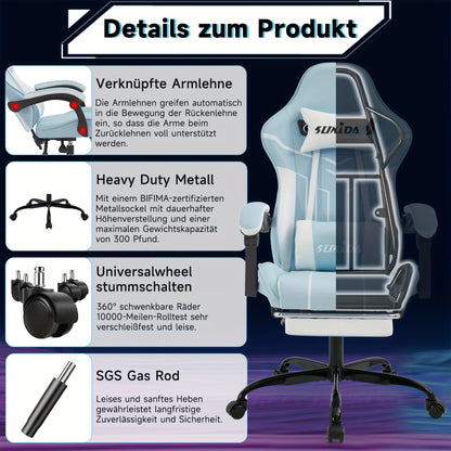 Gamingstoel – Gamestoel – Gaming Chair – Bureaustoel – Game Stoel – Verstelbaar 135° – Met Voetsteun – PU Leer – Zachte Wieltjes