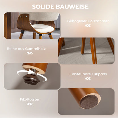 Eetkamerstoel – Stoel – Zithoekstoel – Eetkamerstoel Zonder Armleuning – Linnenlook Stof – Ergonomische Gebogen Rugleuning – Rubberhouten Poten – Verstelbare Voetzolen