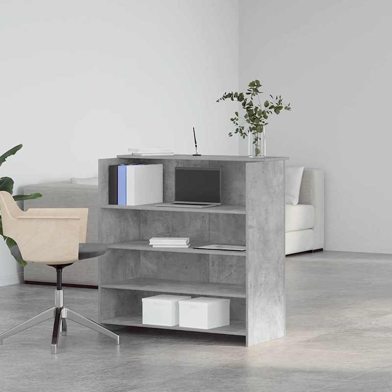 Modern Wood Reception Desk with Storage Shelf - Concrete Gray Desk Suitable for Office & Lobby, Durable Workstation Furniture, 100x50x103.5cm