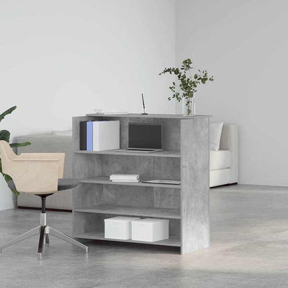 Modern Wood Reception Desk with Storage Shelf - Concrete Gray Desk Suitable for Office & Lobby, Durable Workstation Furniture, 100x50x103.5cm