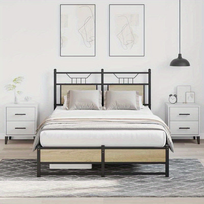 Bed frame without Mattress Oak Sonoma 120x190cm in Chipboard Practical, removable, suitable for all seasons, Guest Bed Setup, Versatile Sleeping Solution, Minimalist Bed Frame, Contemporary Design, Easy Assembly, Removable De