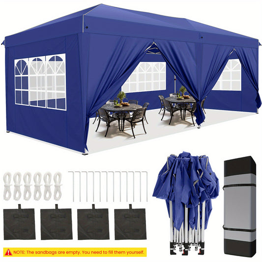 3.05x6.1meter Foldable Pop-up Awning With 6 Side Walls, One-click Installation Awning Tent, Easy Installation, Shade Party Tent, Outdoor Awning, Sun Protection, Suitable For Festivals, BBQs, Camping, Patios, Parties