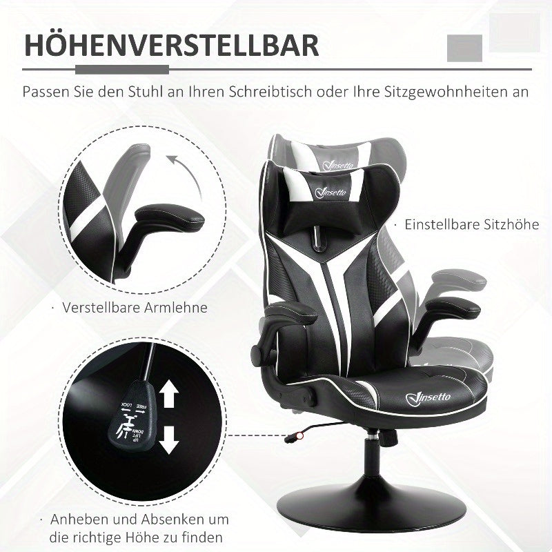 Gamingstoel – Bureaustoel – Computestoel – Draaistoel – Bureaustoel – Ergonomisch – Verstelbare Hoogte en Kantelfunctie – Stalen Frame – Zwart Wit – 67x75x106-112 cm