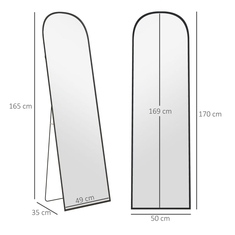 Full Body Spiegel – Staande Spiegel – Wandspiegel – Volledige Lengte Spiegel – Zwarte Spiegel – Anti-Fog Coating – Schokbestendig Aluminium Frame 169x49 cm