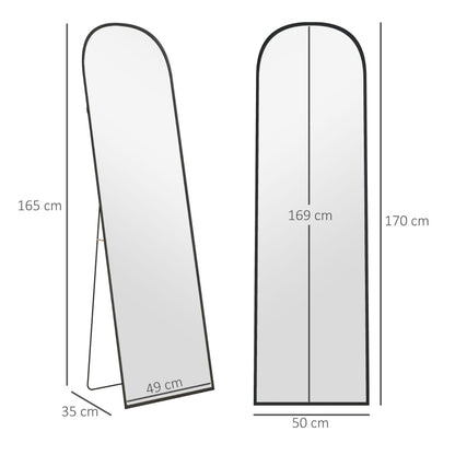 Full Body Spiegel – Staande Spiegel – Wandspiegel – Volledige Lengte Spiegel – Zwarte Spiegel – Anti-Fog Coating – Schokbestendig Aluminium Frame 169x49 cm