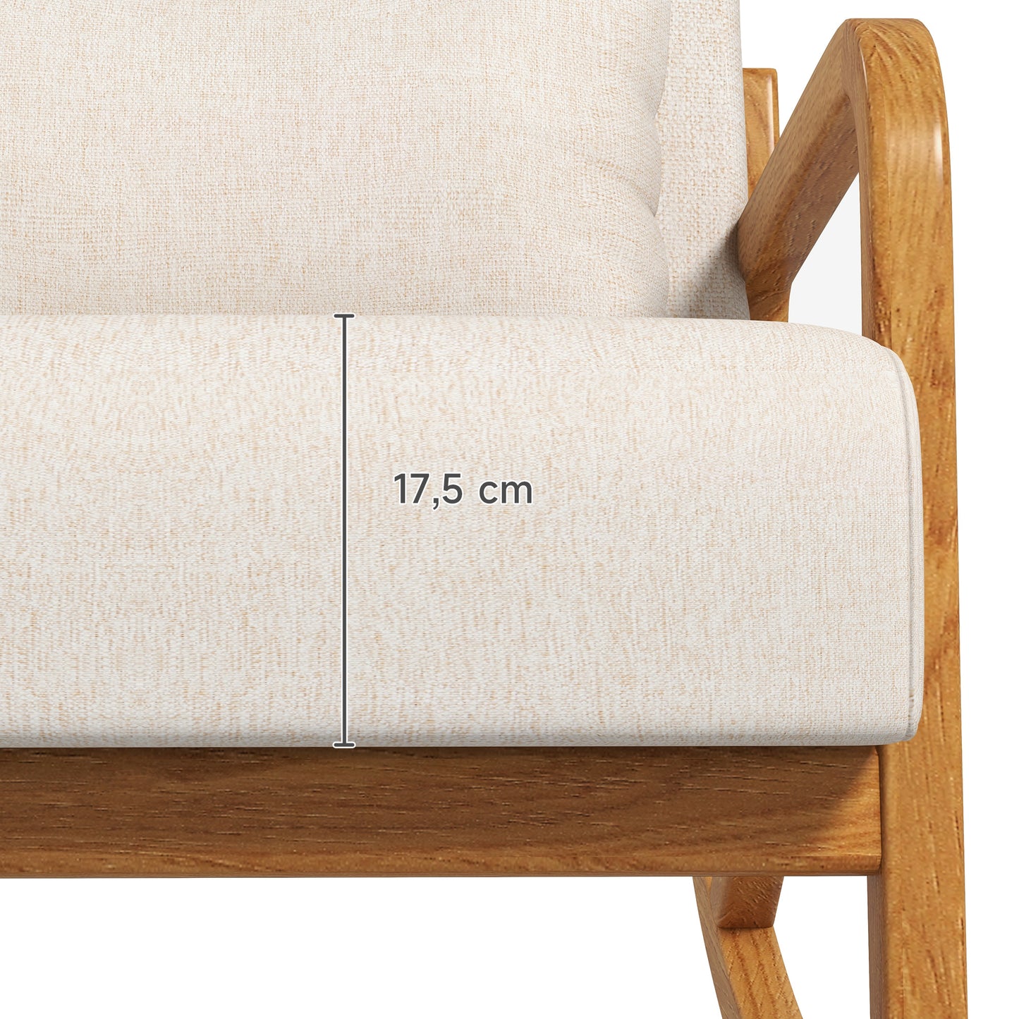 Schommelstoel – Schommelstoel Retro – Relaxstoel – Wiegestoel – Lounge Stoel – Beige Design – Rubberhout Frame – Dikke Kussens