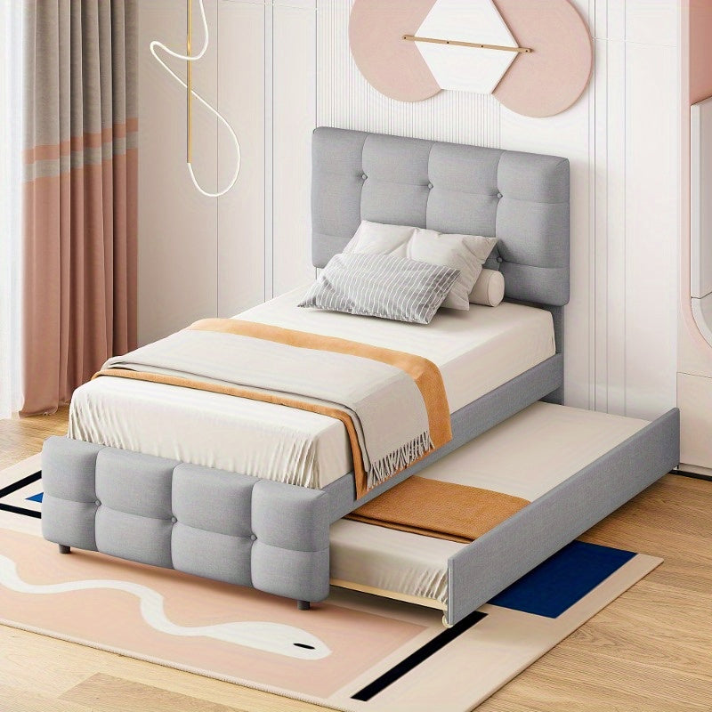 Verstelbaar Bed – Bedframe – Logeerbed – Eenpersoonsbed – Slaapbed – 90 x 200 cm – Huidvriendelijke Linnen Hoes – Laag Profiel Design
