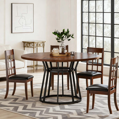 Ronde Eettafel – Ronde Tafel – Eetkamertafel – Keukentafel – Tafel Voor 4 Personen – 119,89 cm Diameter – Bruin Onderstel Metaal