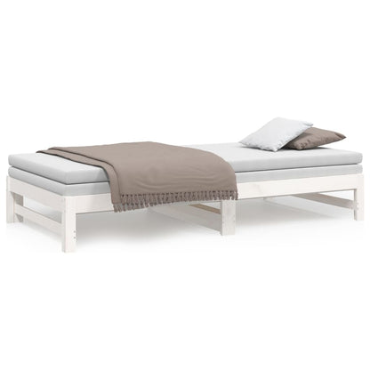 Slaapbank – Bedbank – Bedbankje – Logeerbed – Sofa Bed – Massief Dennenhout – Ruimtebesparend – 205,5x158x30 cm – Wit
