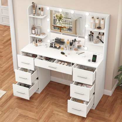 Vanity Dressing Table – Make-up Tafel – Dressing Table Met Spiegel – Make-up Spiegel – Dressing Table – Wit – Grote LED Spiegel – 7 Lades Met Stopcontact