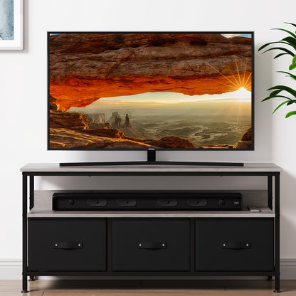 tv-meubel – tv-kast – entertainmentmeubel – media-meubel – dressoir – 139,7 cm – MDF en metaal – grijs met zwarte accenten