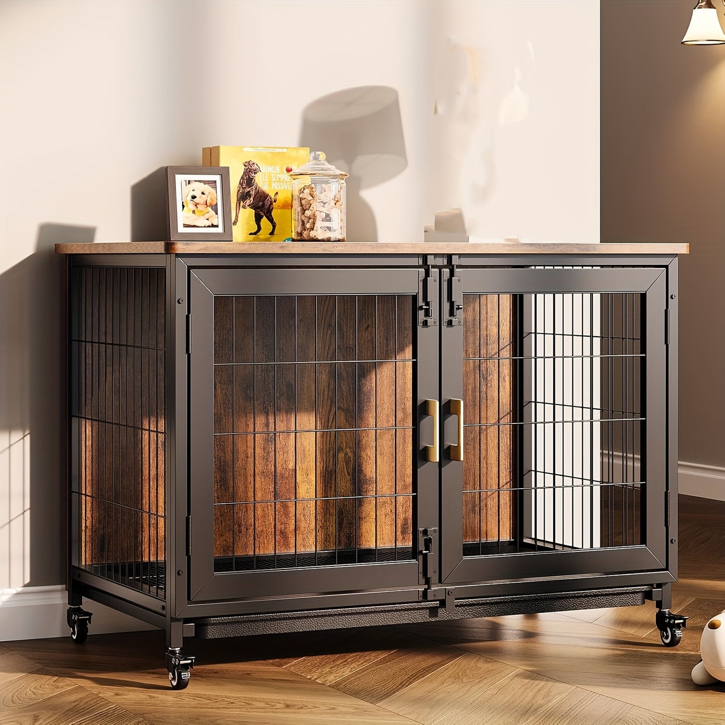 Hondenbench – Bench – Hondenkooi – Hondenhok – Transportbench – 95,25 cm – Met Wieltjes – Uitneembare Tray – Voor Kleine en Middelgrote Honden Tot 29,94 kg