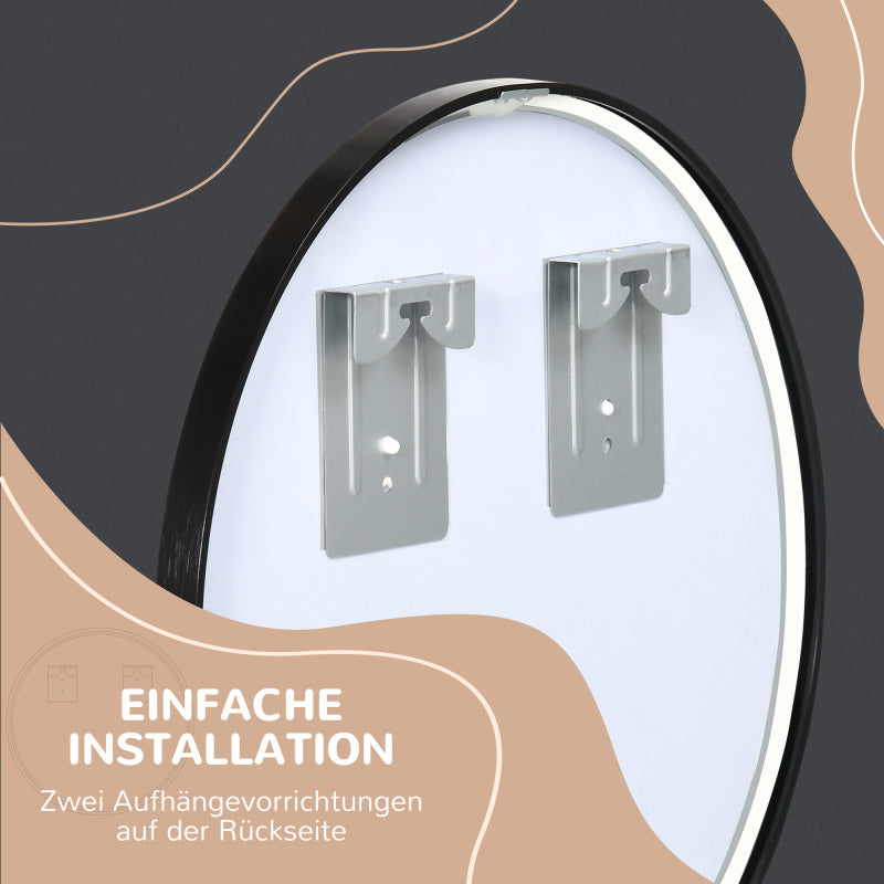 Wandspiegel – Passpiegel – Badkamerspiegel – Hangspiegel – Ronde Spiegel – 50 cm Diameter – Zwart Aluminium Frame – IP44 Waterbestendig – Antispat en Anti-condens Glas