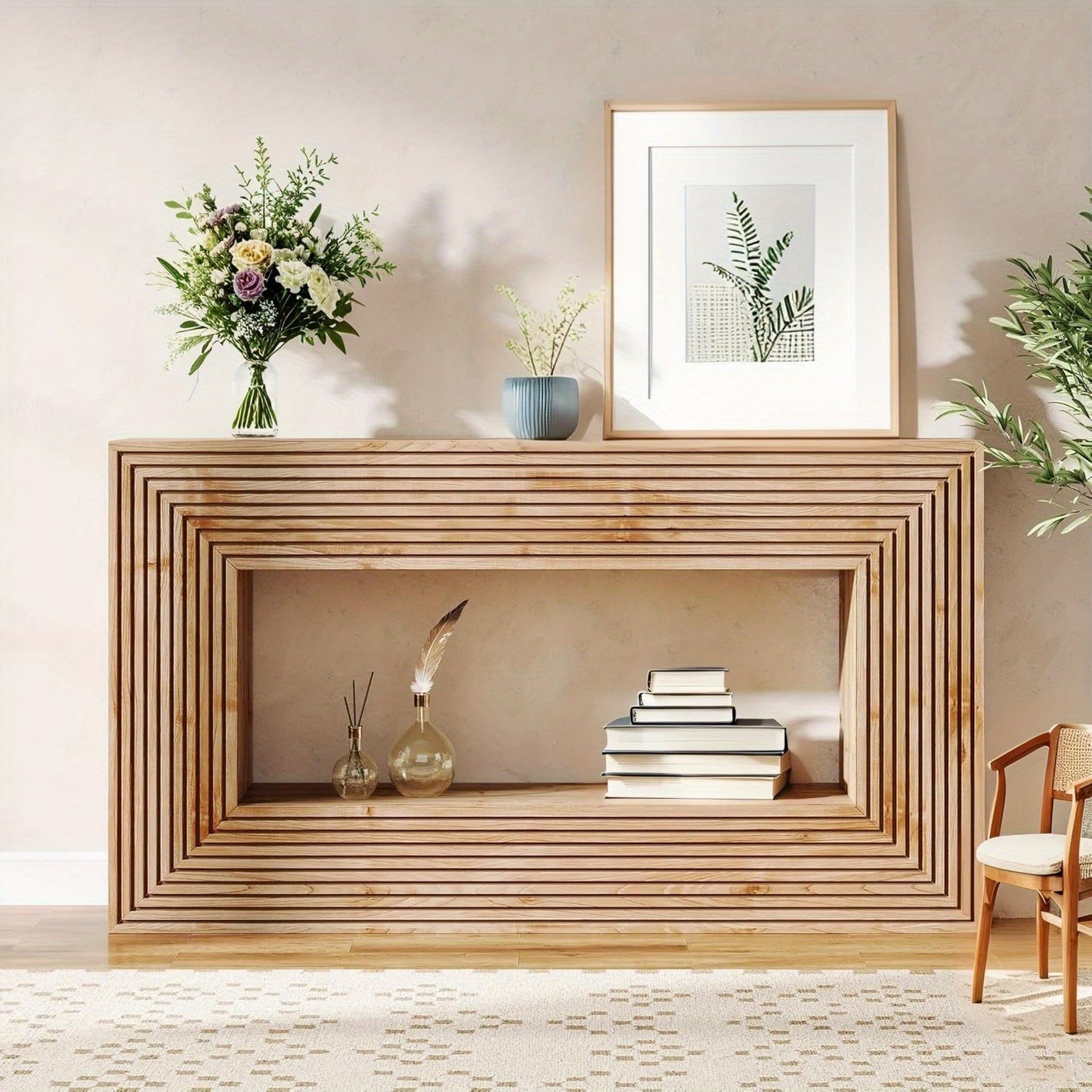 Rustieke Sidetable – Smalle Haltafel – Landelijke Tafel – Opbergtafel – Bijzettafel – Massief Houten Constructie – Ruimtebesparend Ontwerp – 2 Opbergvakken – Eenvoudige Montage