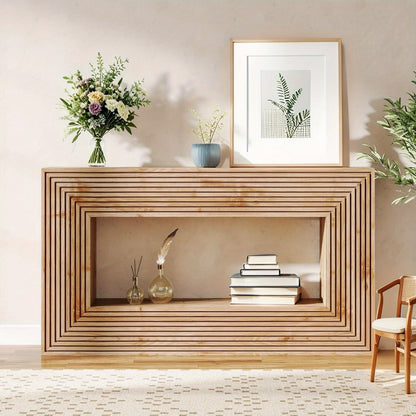 Rustieke Sidetable – Smalle Haltafel – Landelijke Tafel – Opbergtafel – Bijzettafel – Massief Houten Constructie – Ruimtebesparend Ontwerp – 2 Opbergvakken – Eenvoudige Montage