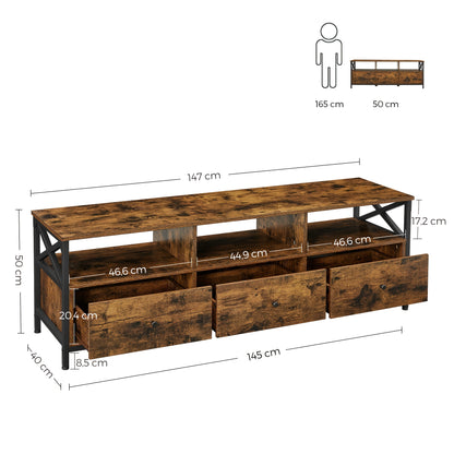 TV-kast – TV-meubel – TV-standaard – Tv-dressoir – Rustieke Bruin-Zwarte Afwerking – Geschikt Voor TV Tot 65 Inch – Stevig Stalen Frame