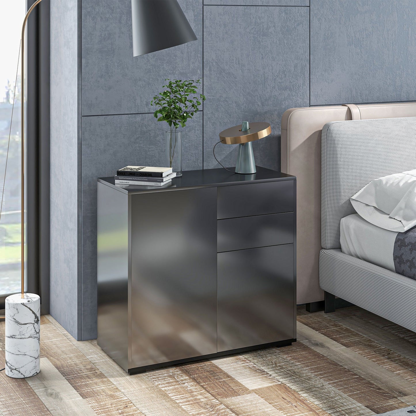 Buffetkast – Dressoir – Opbergkast – Sideboard – Kast Met Laden – Glanzend Zwart – Verstelbare Planken – 79x36x74 Cm
