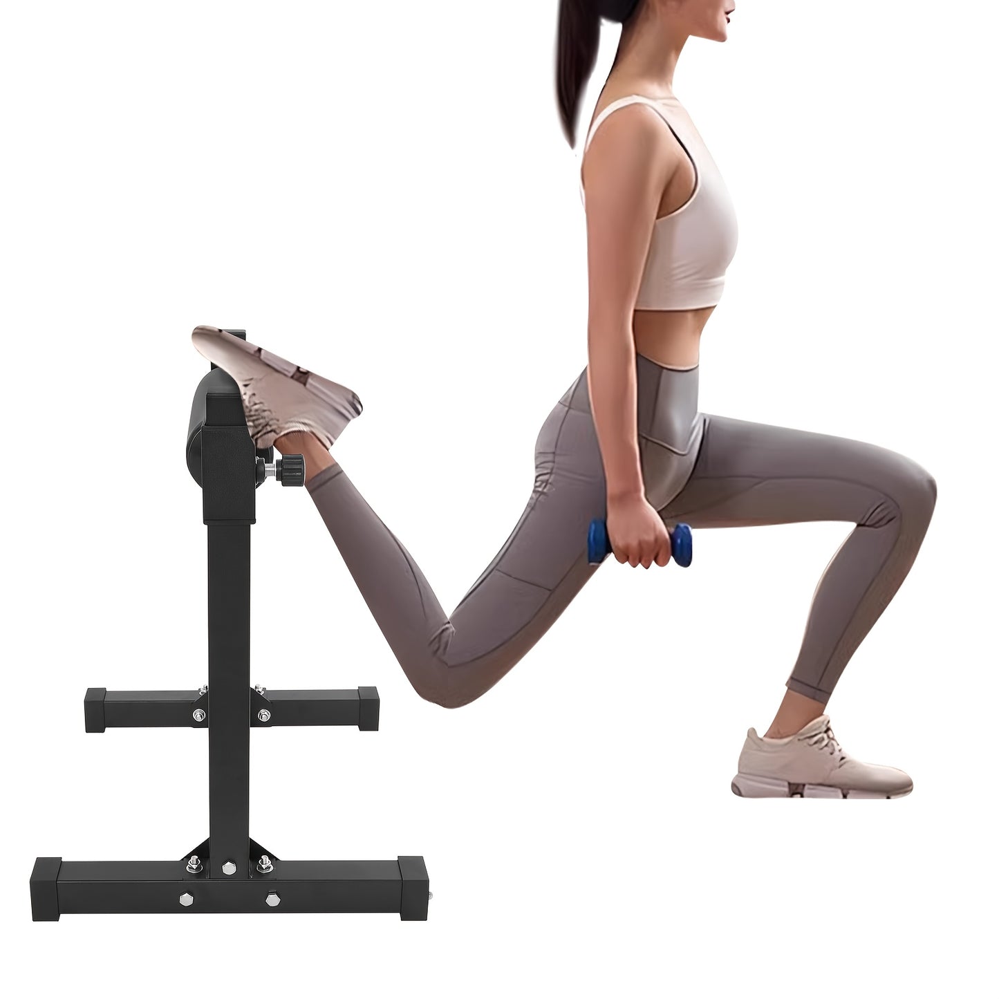 Split Squat Stand – Single Leg Squat Stand – Enkelsquat Hulpmiddel – Enkelroller – Beensteun – Zwart – Verstelbare Hoogte 9 Standen – Robuust Q235 Koolstofstaal