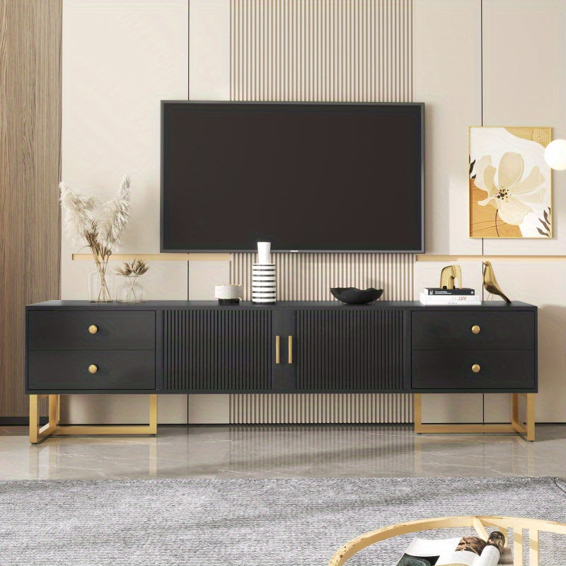 TV-kast – Tv-meubel – Mediameubel – Dressoir – Opbergkast – Modern Design – Zwart MDF Met Gouden Handgrepen – 178 cm Breed – 4 Lades + 2 Deuren