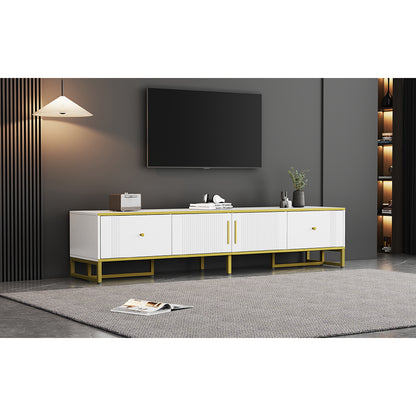 Tv Kast – TV Meubel – Lowboard – TV Dressoir – Media Meubel – Elegant Wit Met Gouden Rand – 180x40x40 cm – Voor Televisies Tot 80 Inch