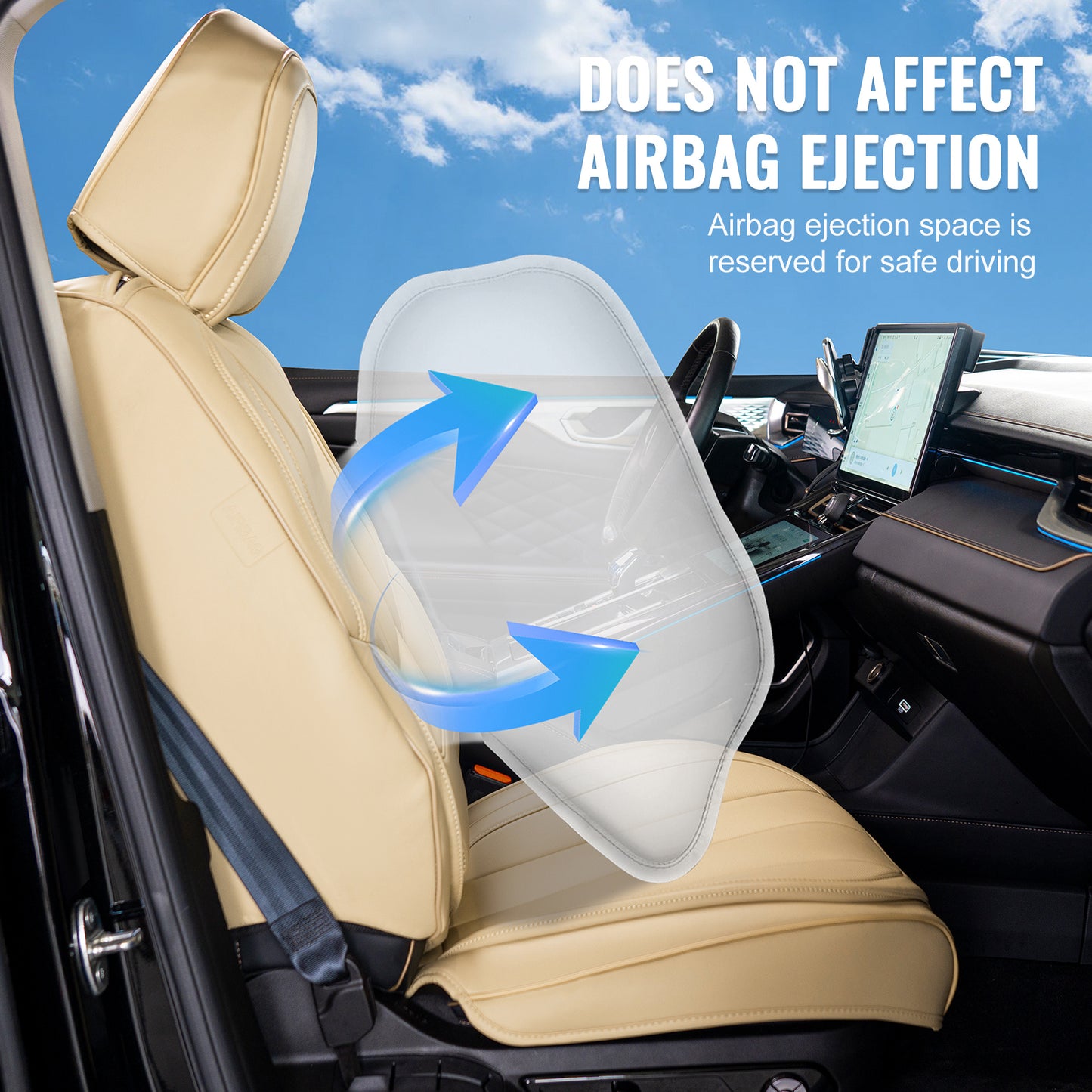 Universele Autostoelhoezen – Stoelhoes Auto – Autostoelbekleding – Autostoel Cover – Stoelhoes Set – Airbagvriendelijk – Dik Kunstleer Beige
