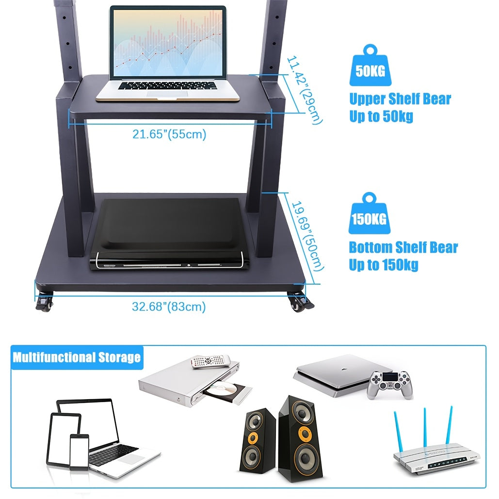Mobiele TV-standaard – Verrijdbare TV-wagen – Verstelbare TV-houder – Mobiele TV-kar – TV-trolley Zwart – Verstelbare hoogte tot 175 cm – Stevige metalen constructie tot 80 kg