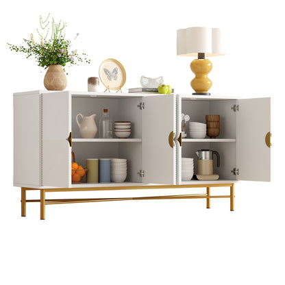 Dressoir – Kast – Opbergkast – Buffetkast – Ladekast – Modern Wit – Gouden Handgrepen – 160 cm Breed – Duurzaam Niet-Houten Materiaal
