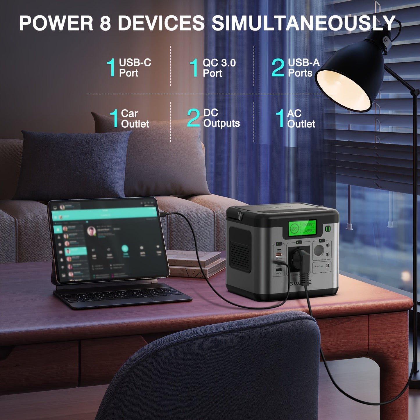 Draagbare Powerstation – Stroomgenerator – Noodstroomvoorziening – Powerbank – Camping Accu – 518Wh Capaciteit – 500W AC Uitgang