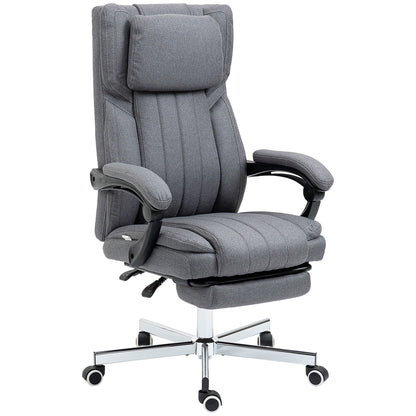 Bureaustoel – Kantoorstoel – Draaistoel – Computerstoel – Ergonomische Stoel – Verstelbare Zithoogte – Rugleuning Tot 135° Met Voetensteun – Grijs Linnenlook