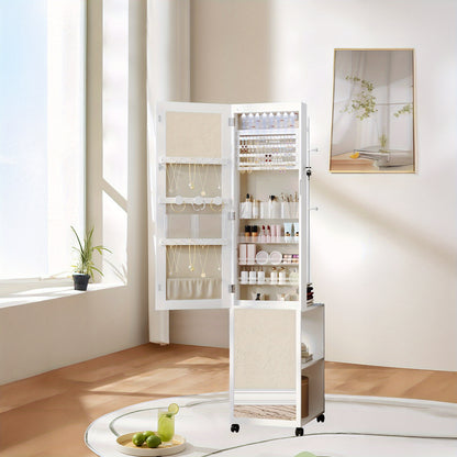 Juwelenkast – Sieradenkast – Sieraden Organizer – Spiegelkast – Staande Opberger – Witte Kast Met Beige Voering – 5-in-1 Opbergsysteem – Compact En Duurzaam