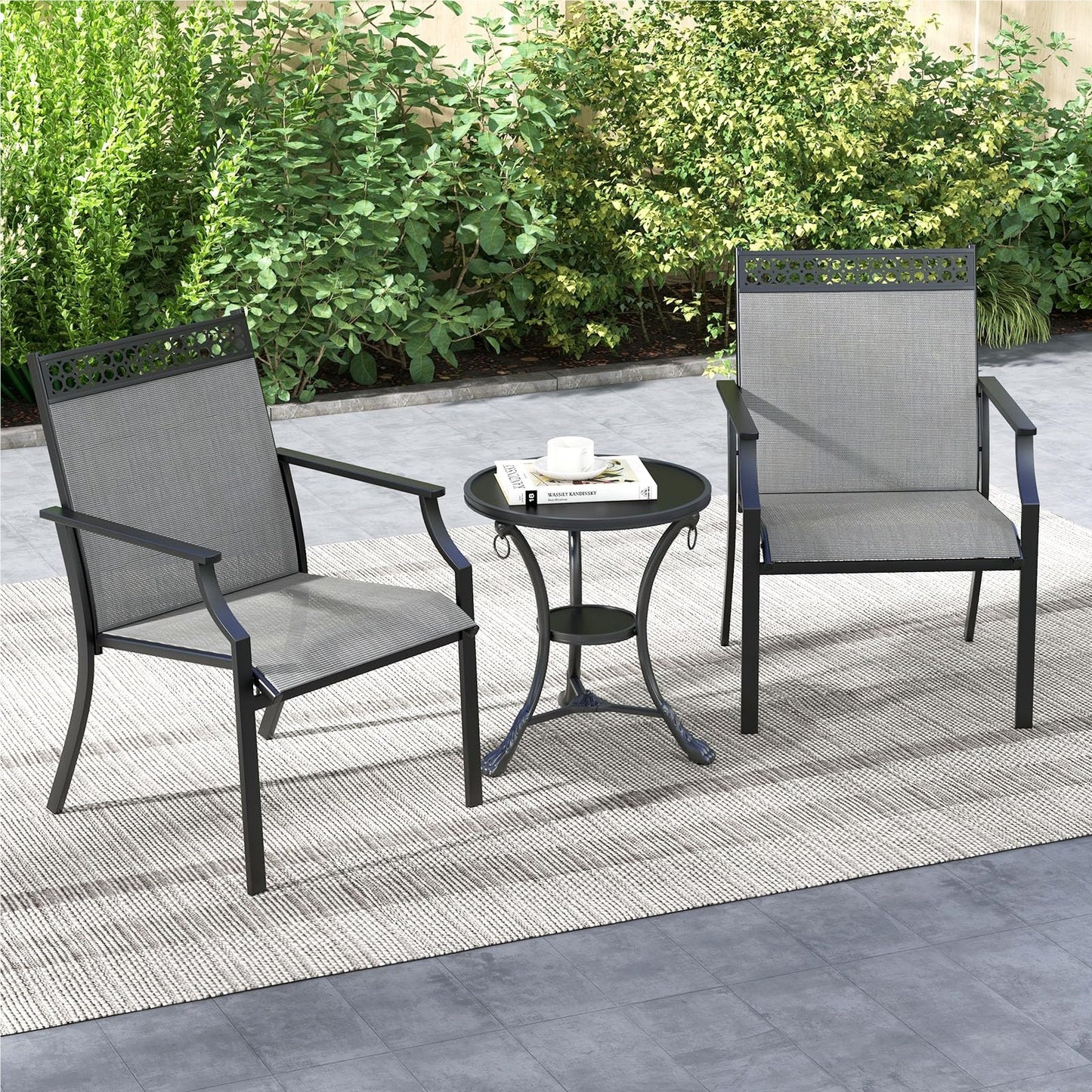 Tuinstoelen – Terrasstoelen – Balkonstoelen – Outdoor Stoelen – Tuinstoelen Set 2 – Brede Zitting – Snel Droogend Stof – Grijs