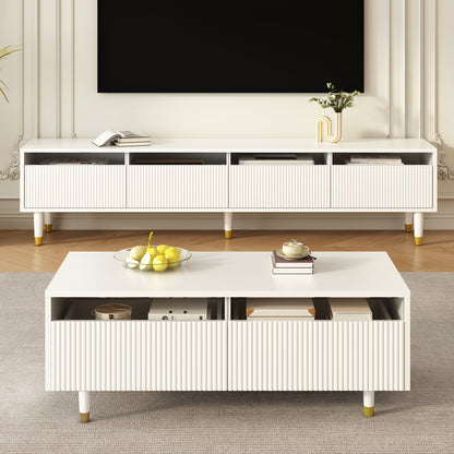 Salontafel – Koffietafel – Woonkamertafel – Tafeltje – Opbergtafel – Modern Wit – Golvend Ladeoppervlak – Ruime Opbergladen – Compact Formaat