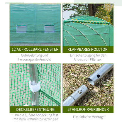 Kweekkas – Groentekas – Tuinkas – Tunnelkas – Kweekfoliekas – 395x195x190 cm – Waterafstotende PE-Folie – Verstelbare Ventilatie met Ritsen